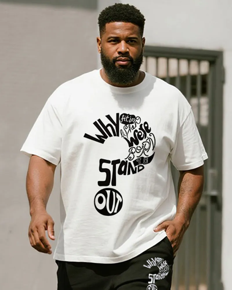 Big & Tall Men's Black And White Question Mark Letter Print Round Neck Short Sleeve T-shirt Shorts Suit sold by Biggmans product image thumbnail 2