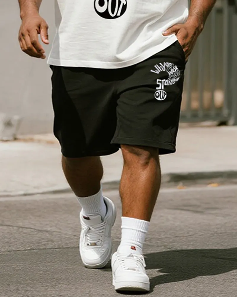 Big & Tall Men's Black And White Question Mark Letter Print Round Neck Short Sleeve T-shirt Shorts Suit sold by Biggmans product image thumbnail 3