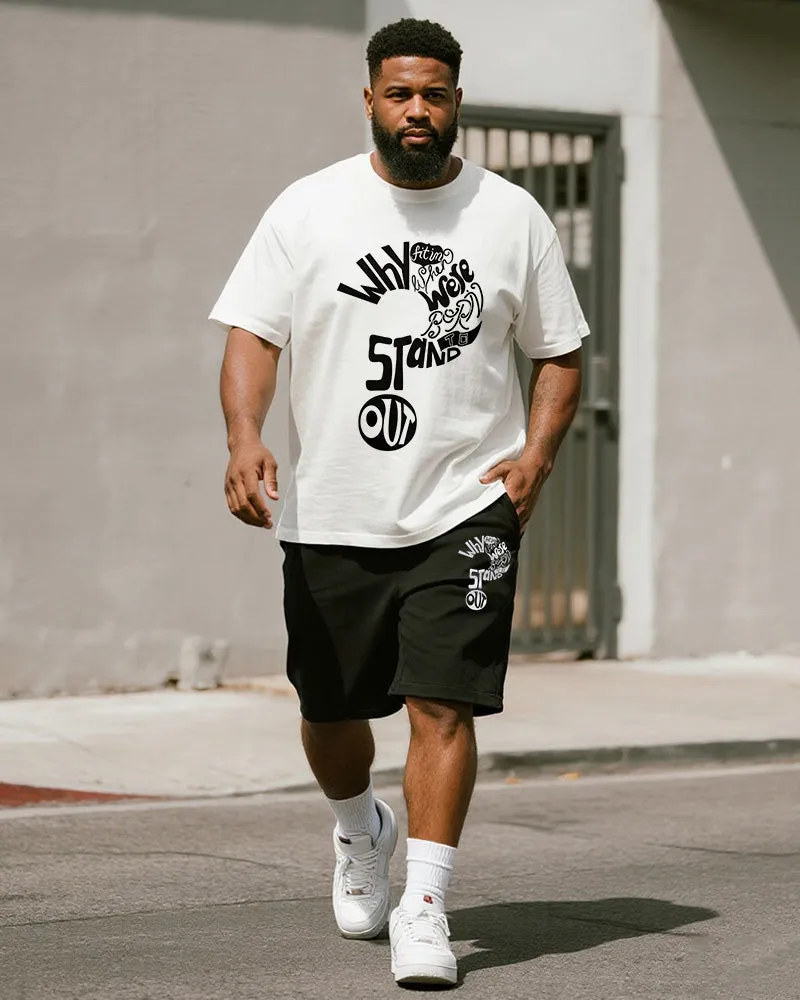 Big & Tall Men's Black And White Question Mark Letter Print Round Neck Short Sleeve T-shirt Shorts Suit sold by Biggmans