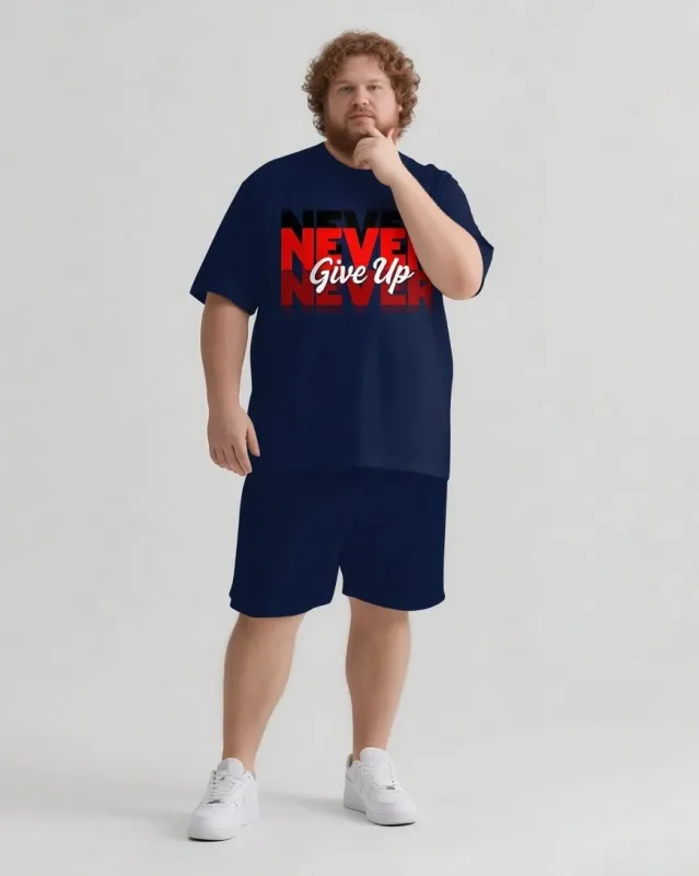 Success Starts with Never Giving Up Men's Big and Tall Simple Lettering Short Sleeve T-shirt Shorts Set sold by Biggmans