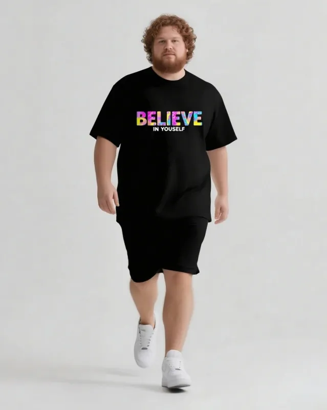 Believe In Yourself Not Their Noise Men's Big and Tall Simple Lettering Short Sleeve T-shirt Shorts Set sold by Biggmans
