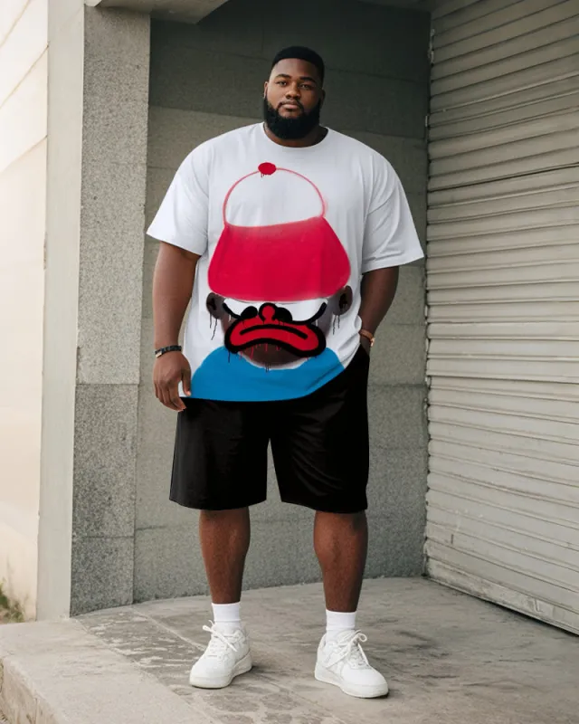 Big & Tall Men's Hat Cartoon Fun Graffiti Print Round Neck Short Sleeve T-Shirt Shorts Suit sold by Biggmans
