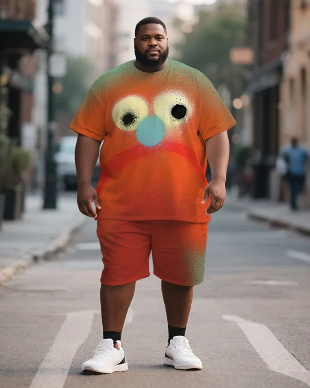 Big & Tall Men's Orange Emoji Graffiti Print Round Neck Short Sleeve T-Shirt Shorts Suit sold by Biggmans