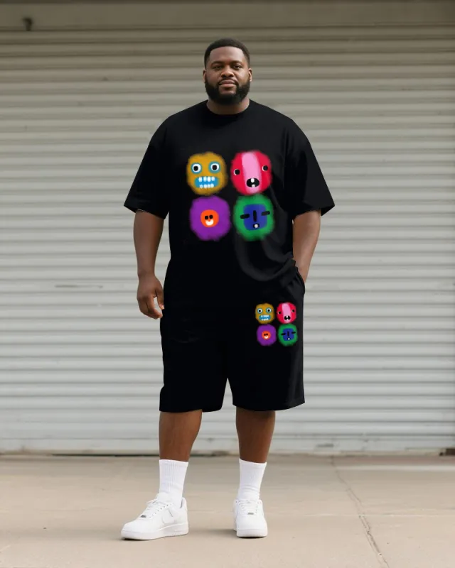 Big & Tall Men's Black Expression Graffiti Print Round Neck Short Sleeve T-Shirt Shorts Suit sold by Biggmans