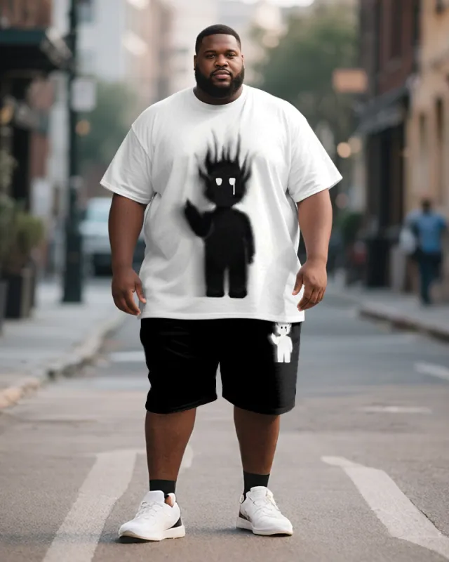 Big & Tall Men's Black And White Fun Graffiti Print Round Neck Short Sleeve T-Shirt Shorts Suit sold by Biggmans