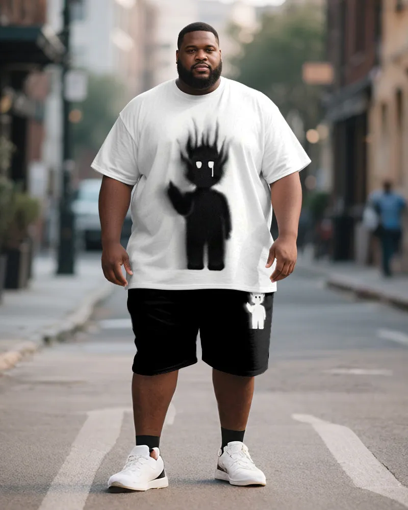 Big & Tall Men's Black And White Fun Graffiti Print Round Neck Short Sleeve T-Shirt Shorts Suit sold by Biggmans