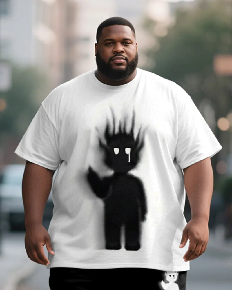 Big & Tall Men's Black And White Fun Graffiti Print Round Neck Short Sleeve T-Shirt Shorts Suit sold by Biggmans product image thumbnail 2