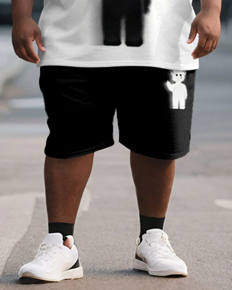 Big & Tall Men's Black And White Fun Graffiti Print Round Neck Short Sleeve T-Shirt Shorts Suit sold by Biggmans product image thumbnail 3