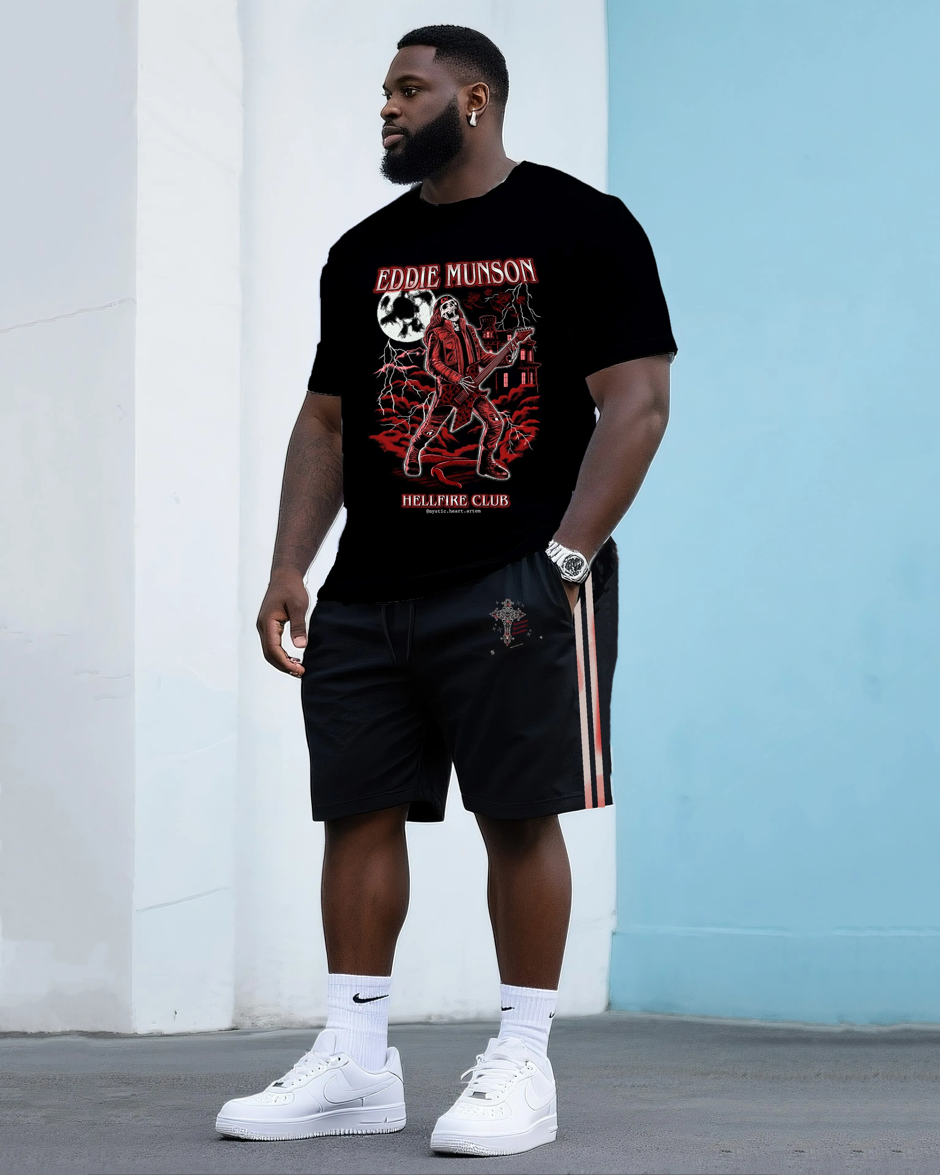 Big & Tall Men's Street Fashion Eddie Monson Hellfire T-Shirt Shorts Suit sold by Biggmans