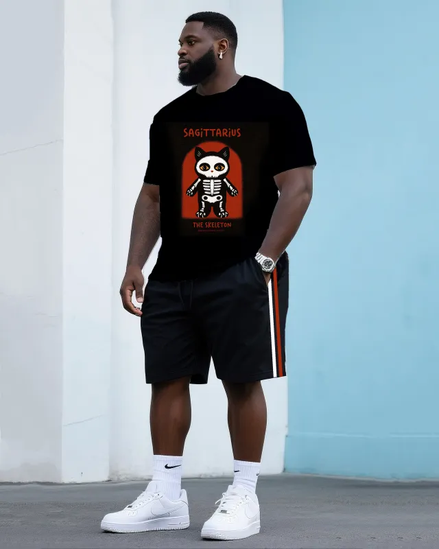 Big & Tall Men's Street Fashion Halloween Skull Raccoon Crewneck T-Shirt Shorts Suit sold by Biggmans