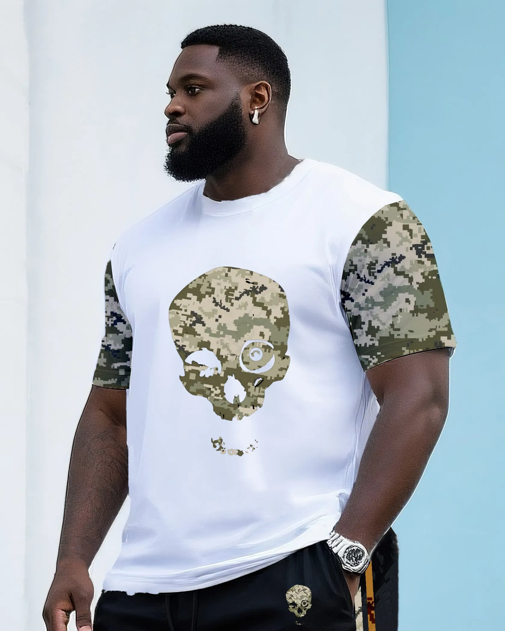 Big & Tall Men's Street Fashion Man Smell Camouflage Horror Skull Crewneck T-Shirt Shorts Suit sold by Biggmans product image thumbnail 2