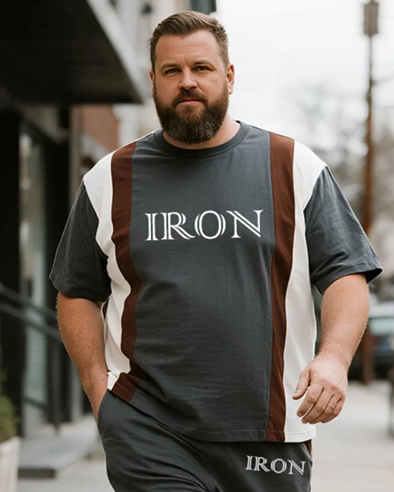 Big & Tall Men's Dark Gray IRON Alphabet Print Round Neck Short Sleeve T-Shirt Shorts Suit sold by Biggmans product image thumbnail 2