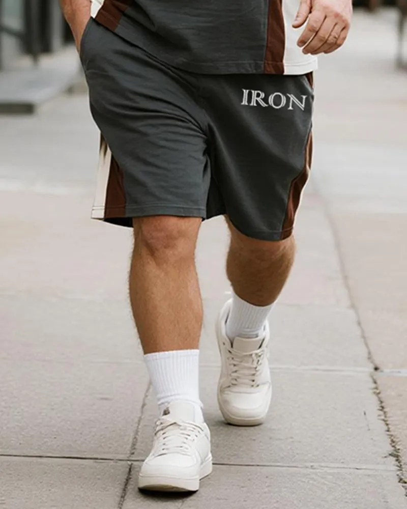 Big & Tall Men's Dark Gray IRON Alphabet Print Round Neck Short Sleeve T-Shirt Shorts Suit sold by Biggmans product image thumbnail 3