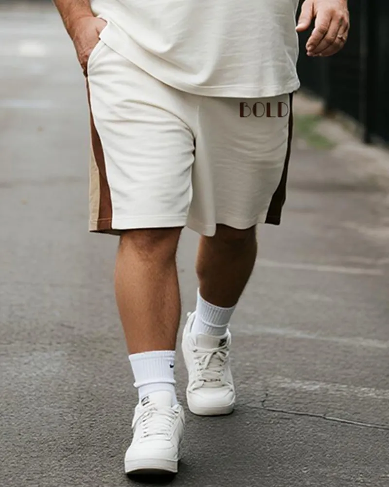 Big & Tall Men's White Khaki BOLD Alphabet Print Round Neck Short Sleeve T-Shirt Shorts Suit sold by Biggmans product image thumbnail 3