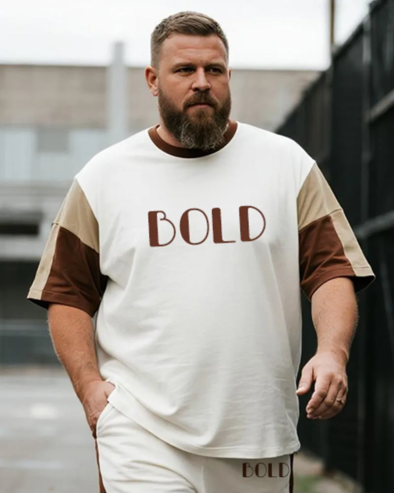 Big & Tall Men's White Khaki BOLD Alphabet Print Round Neck Short Sleeve T-Shirt Shorts Suit sold by Biggmans product image thumbnail 2