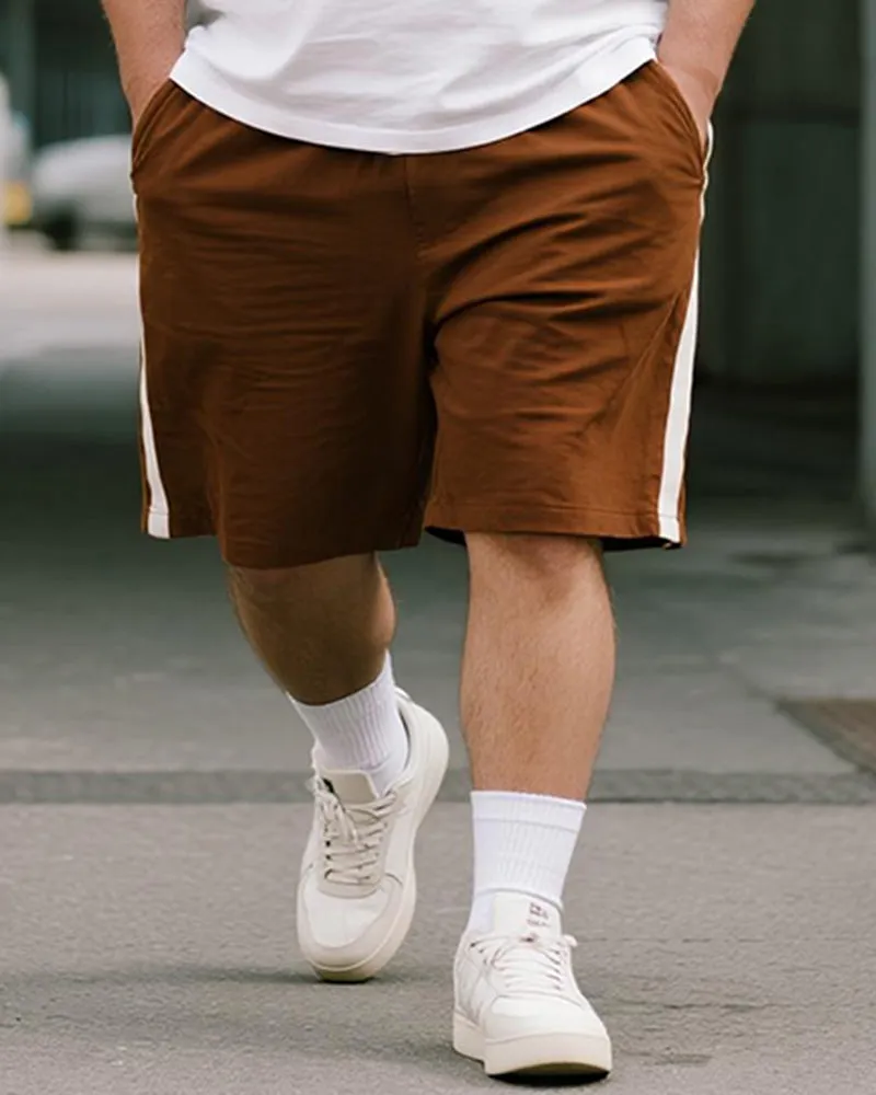 Big & Tall Men's Brown Striped GOOD Letter Print Round Neck Short Sleeve T-Shirt Shorts Suit sold by Biggmans product image thumbnail 3