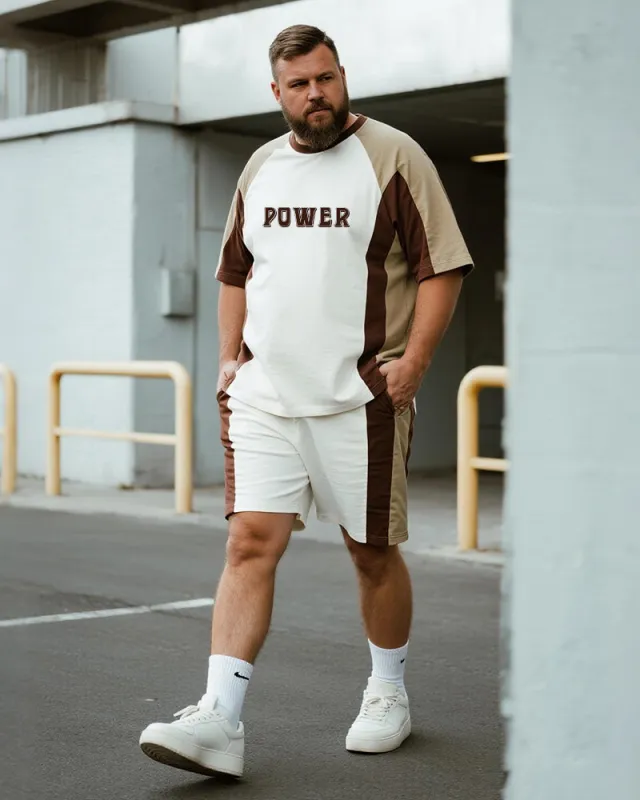 Big & Tall Men's Khaki POWER Alphabet Print Round Neck Short Sleeve T-Shirt Shorts Suit sold by Biggmans
