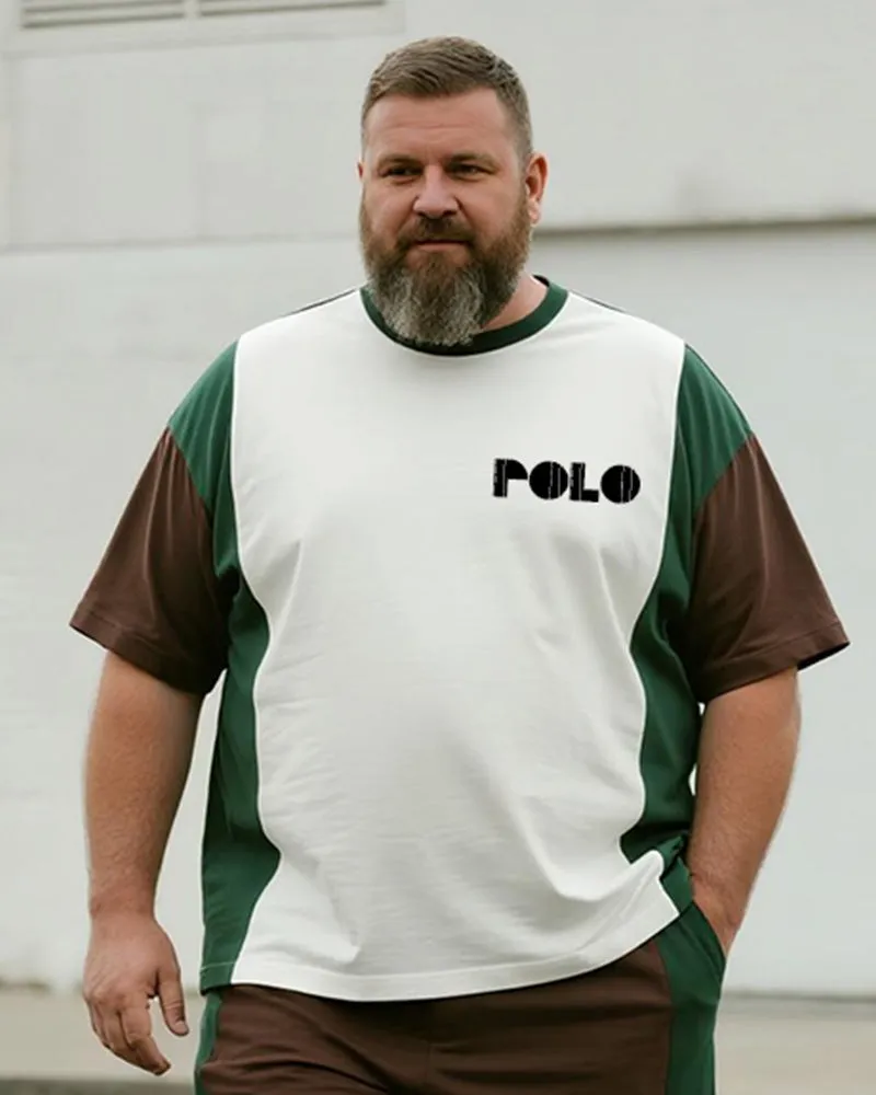 Big & Tall Men's Brown Green Geometric Letter Printed Round Neck Short Sleeve T-shirt Shorts Suit sold by Biggmans product image thumbnail 2