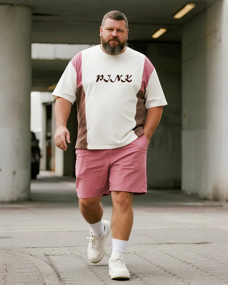 Big & Tall Men's Pink Geometric Pink Alphabet Print Round Neck Short Sleeve T-Shirt Shorts Suit sold by Biggmans