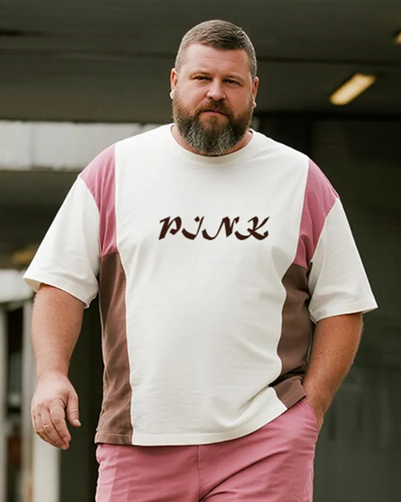 Big & Tall Men's Pink Geometric Pink Alphabet Print Round Neck Short Sleeve T-Shirt Shorts Suit sold by Biggmans product image thumbnail 2