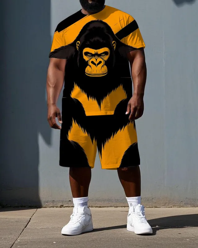 Big & Tall Men's Color Block Gorillas Summer Short Sleeve T-shirt and Short Set sold by Biggmans