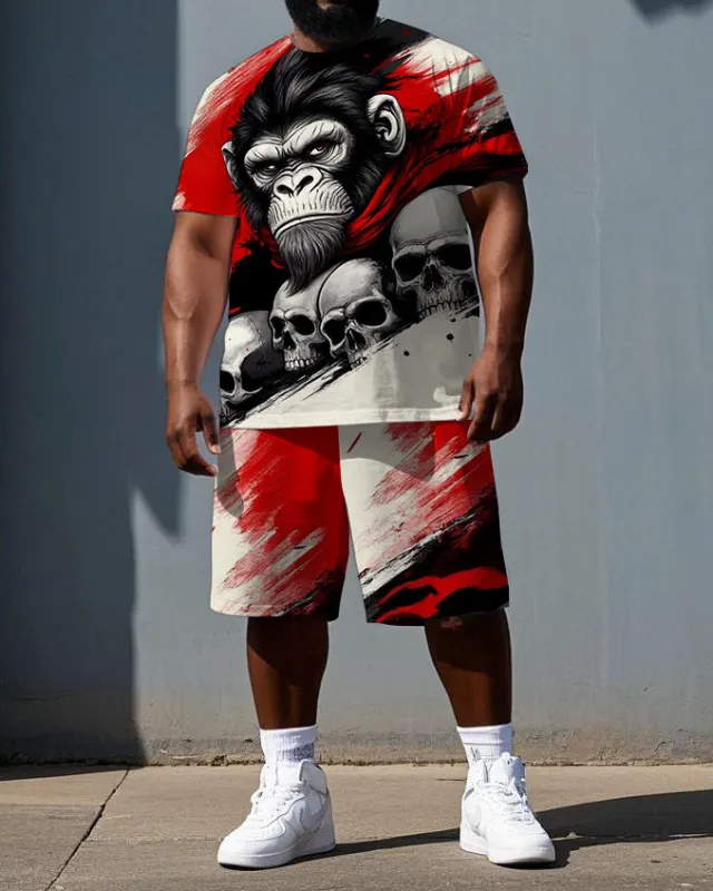 Big & Tall Men's Gorillas and Skulls Printed Summer Short Sleeve T-shirt and Short Set sold by Biggmans