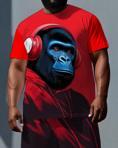 Big & Tall Men's Gorillas with Headphone Printed Summer Cool Short Sleeve T-shirt and Short Set sold by Biggmans product image thumbnail 2