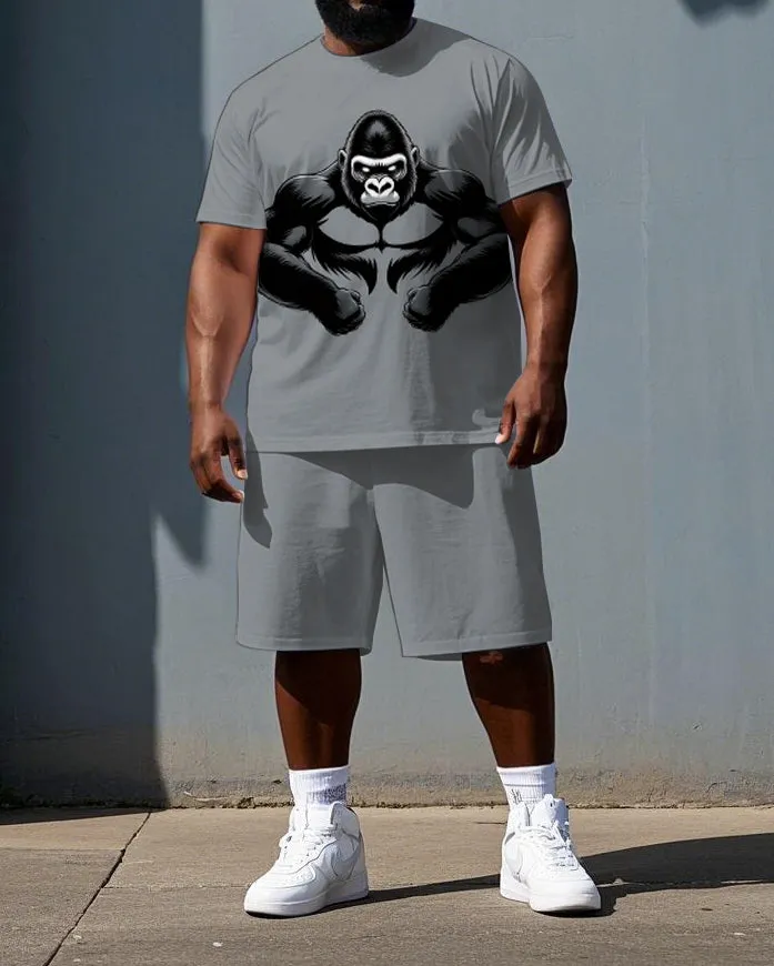 Big & Tall Men's Simple Gorillas Street Fashion Summer Short Sleeve T-shirt and Short Set sold by Biggmans