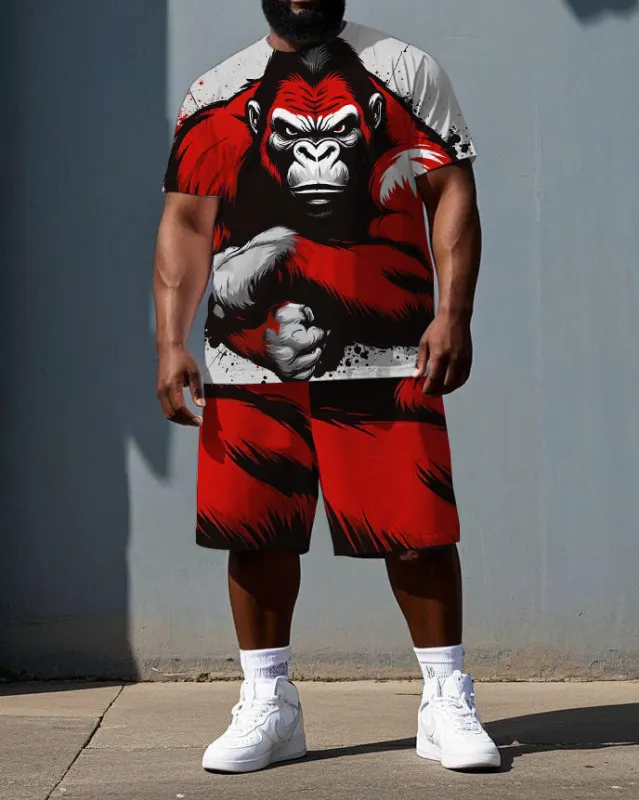 Big & Tall Men's Serious Gorillas Cartoon Printed Short Sleeve T-shirt 2-Piece Set sold by Biggmans