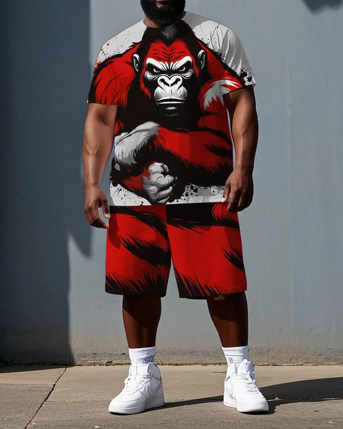 Big & Tall Men's Serious Gorillas Cartoon Printed Short Sleeve T-shirt 2-Piece Set sold by Biggmans