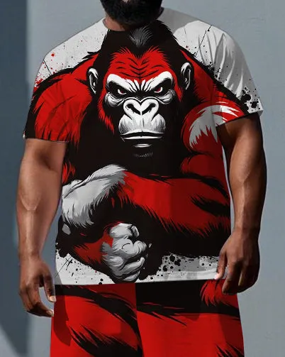 Big & Tall Men's Serious Gorillas Cartoon Printed Short Sleeve T-shirt 2-Piece Set sold by Biggmans product image thumbnail 2