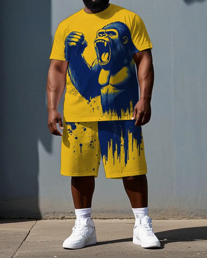 Big & Tall Men's Roaring Fighting Gorillas Printed Short Sleeve T-shirt 2-Piece Set sold by Biggmans
