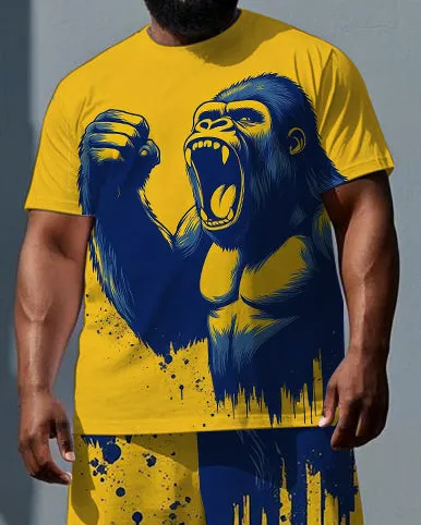 Big & Tall Men's Roaring Fighting Gorillas Printed Short Sleeve T-shirt 2-Piece Set sold by Biggmans product image thumbnail 2