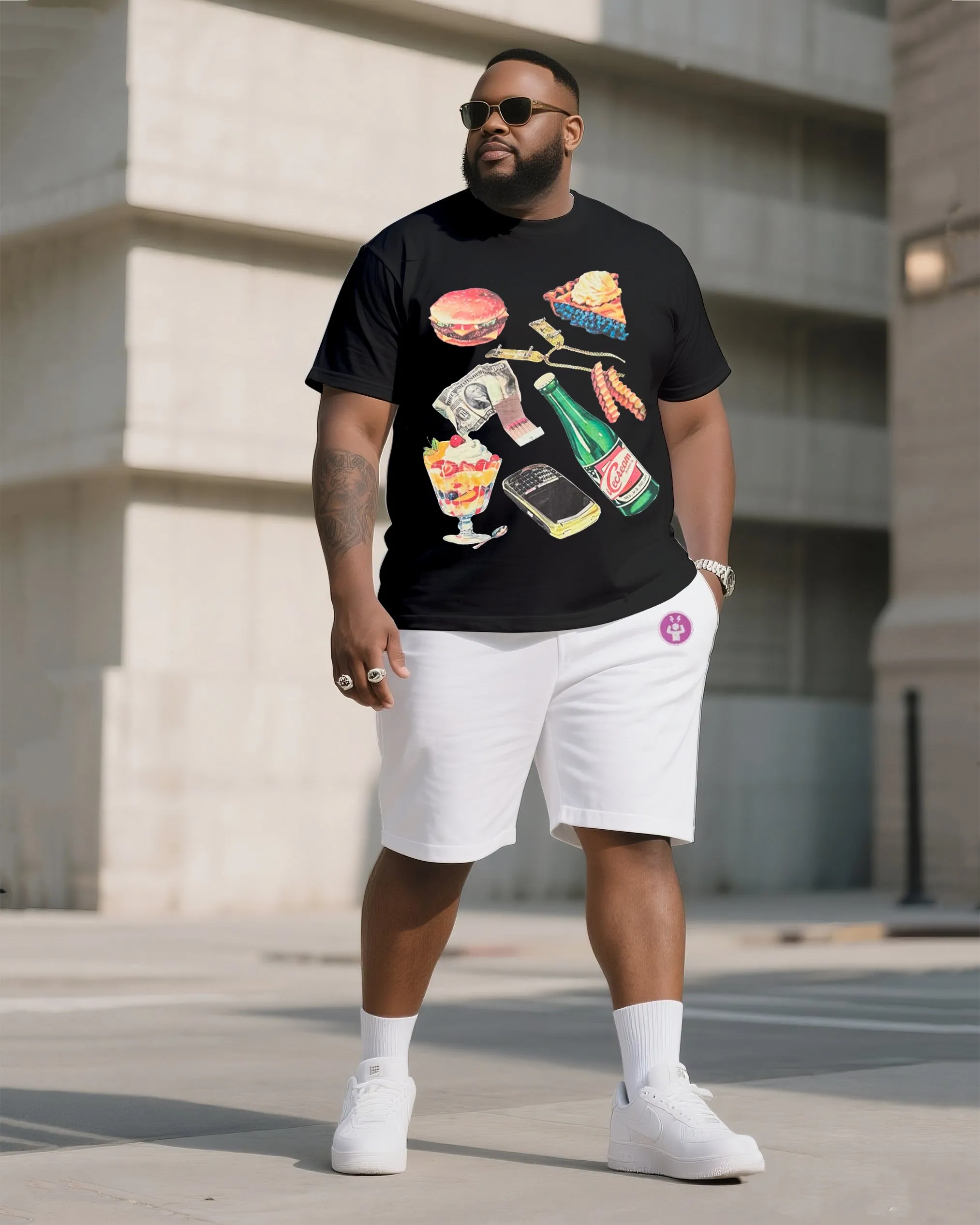Big & Tall Men's Street Fashion I Free Pressure Items Printed Crewneck T-Shirt Shorts Suit sold by Biggmans