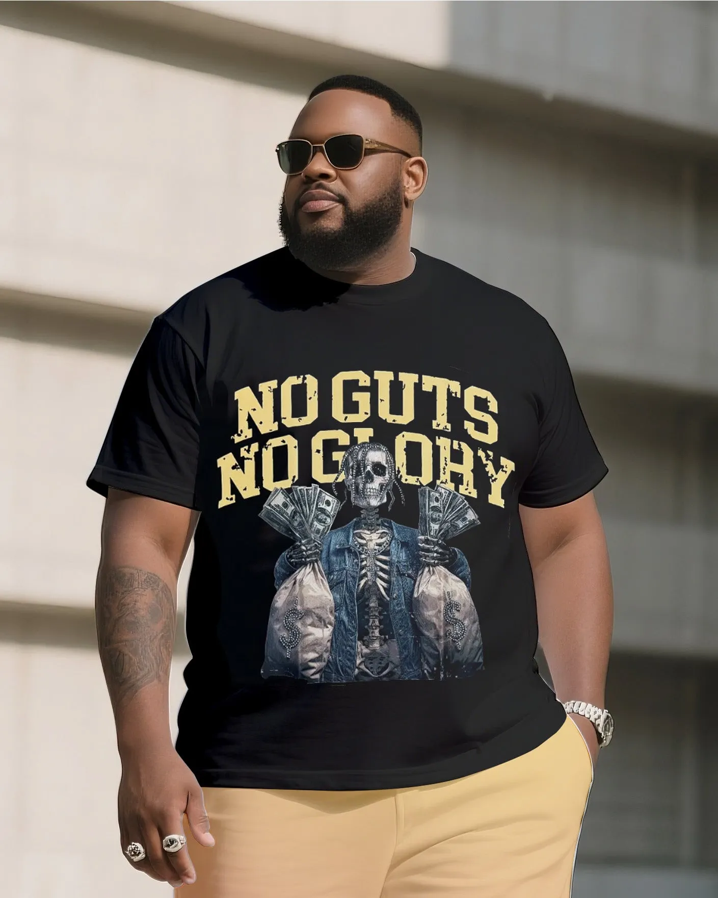 Big & Tall Men's Street Fashion No Guts No Glory Skull Print Crewneck T-Shirt Shorts Suit sold by Biggmans product image thumbnail 2