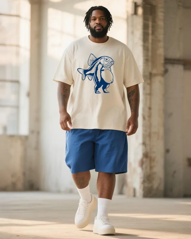 Big & Tall Men's Trippi Troppi Hand-Painted Printed Round Neck Short Sleeve T-Shirt Shorts Suit sold by Biggmans