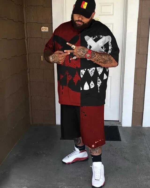 Plus size emoji casual short sleeve crew neck suit sold by Biggmans