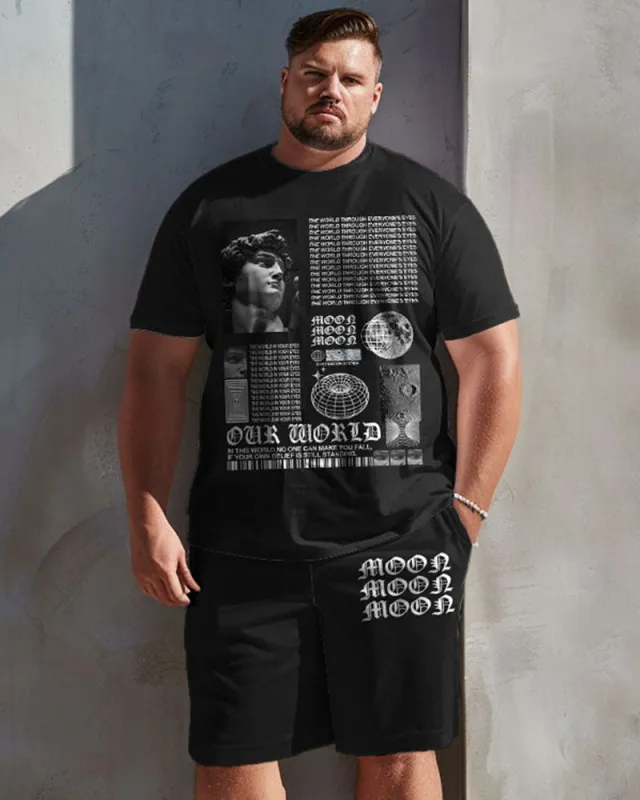 Men's Plus Size Casual Vintage Art David Like Moon Letter Print T-Shirt Shorts Suit sold by Biggmans