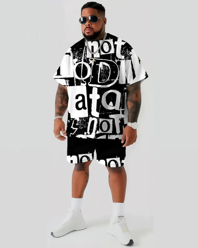 Letter Full Print T-Shirt Shorts Suit Men's Plus Size sold by Biggmans