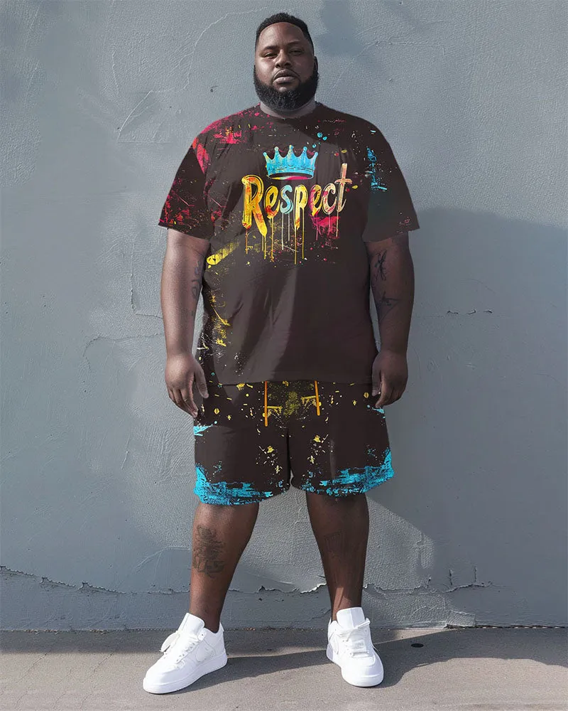Men's Plus Size Street Fashion Graffiti Respect Alphabet Print T-Shirt Shorts Suit sold by Biggmans