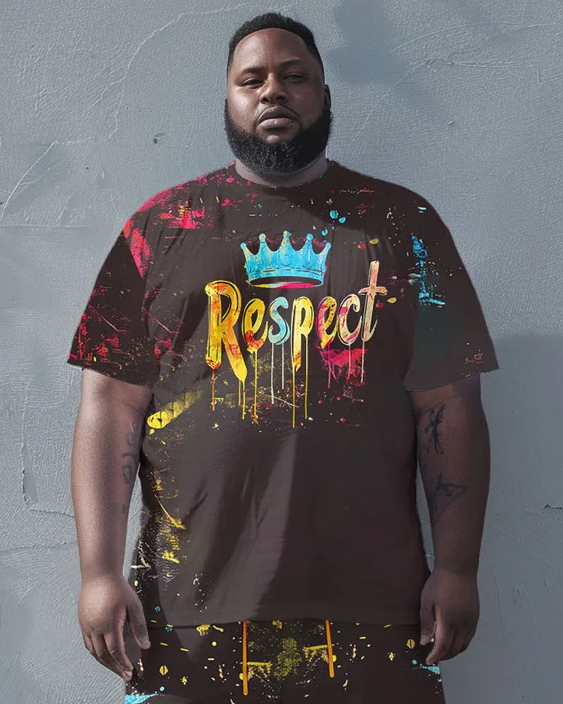 Men's Plus Size Street Fashion Graffiti Respect Alphabet Print T-Shirt Shorts Suit sold by Biggmans product image thumbnail 2