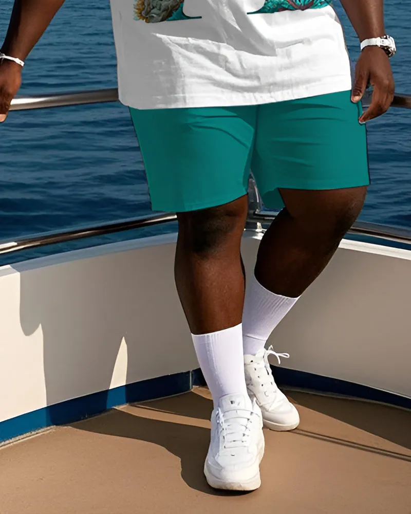 Men's Plus Size Casual Outdoor Vacation Marine Coral Letter A Print T-Shirt Shorts Suit sold by Biggmans product image thumbnail 2