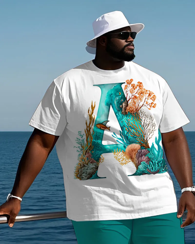 Men's Plus Size Casual Outdoor Vacation Marine Coral Letter A Print T-Shirt Shorts Suit sold by Biggmans product image thumbnail 3