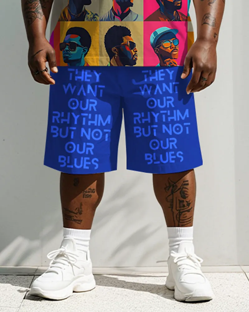 Men's Plus Size Street Fashion Colorblock Head "They Want Our Rhythm But Not Our Blues" Letter Printed T Shirt Shorts Suit sold by Biggmans product image thumbnail 3