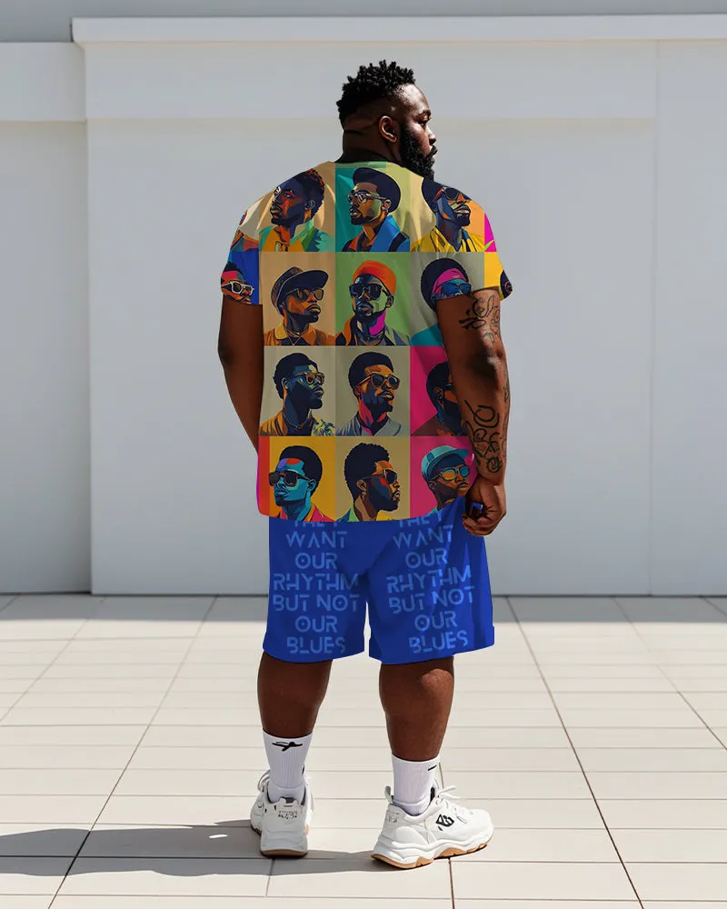 Men's Plus Size Street Fashion Colorblock Head "They Want Our Rhythm But Not Our Blues" Letter Printed T Shirt Shorts Suit sold by Biggmans product image thumbnail 4