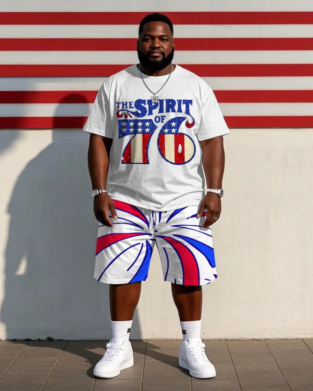 Men's Plus Size Celebrate Independence Day Carnival Short Sleeve T-Shirt Shorts Suit sold by Biggmans