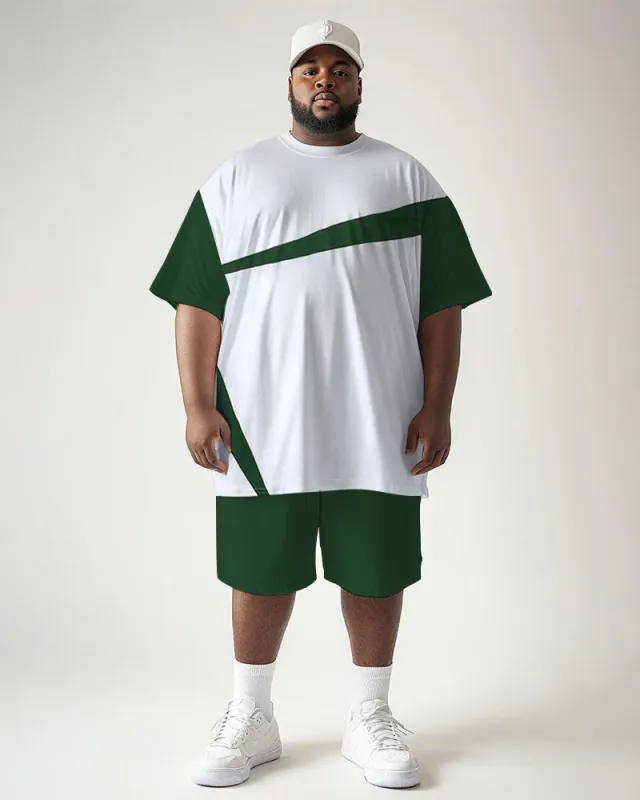 Men's Plus Size Daily Casual Green Geometric Print Short Sleeve T-Shirt Shorts Suit sold by Biggmans