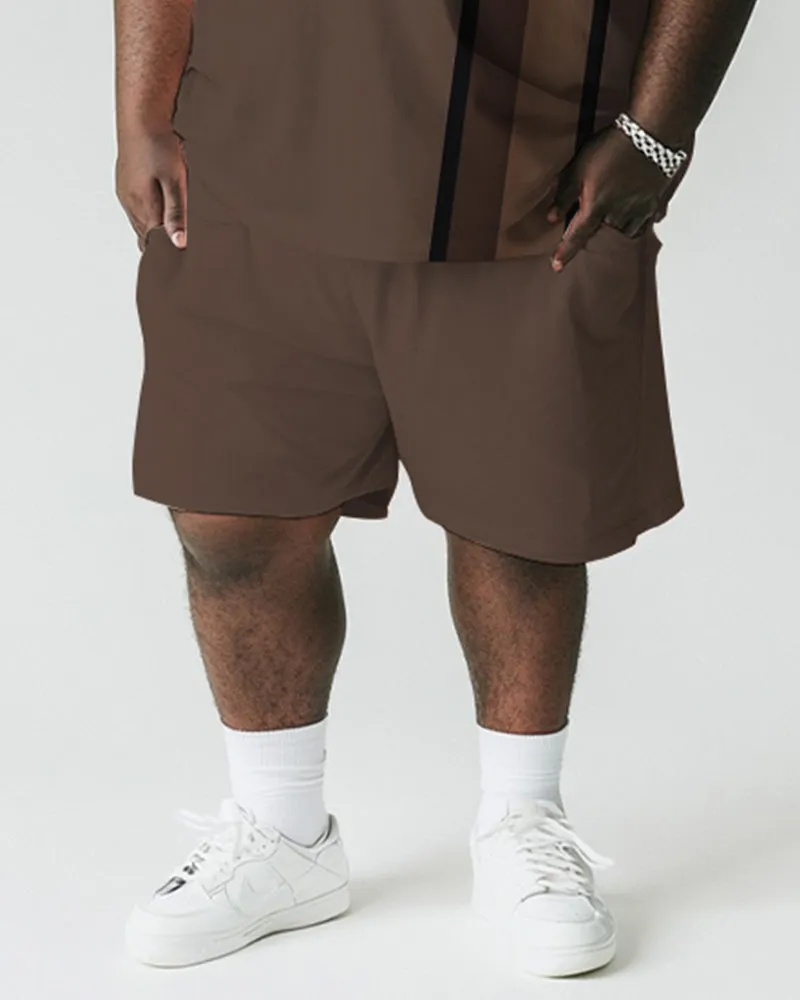 Men's Plus Size Brown Striped K Letter Print Short Sleeve T-Shirt Shorts Suit sold by Biggmans product image thumbnail 3