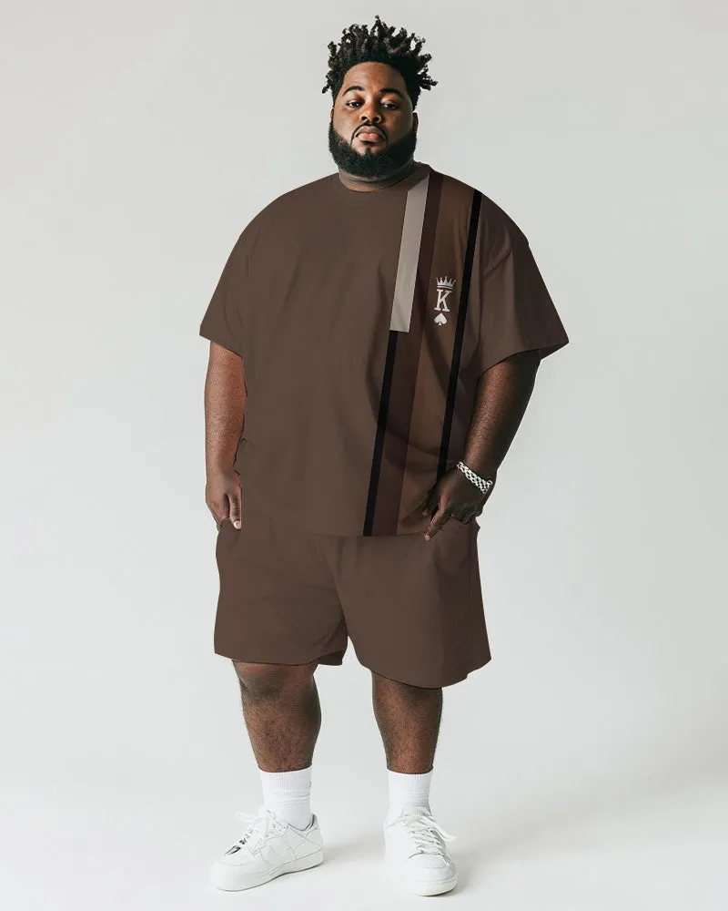 Men's Plus Size Brown Striped K Letter Print Short Sleeve T-Shirt Shorts Suit sold by Biggmans