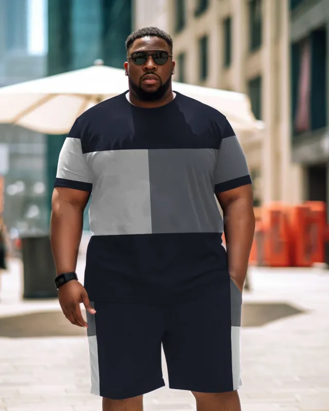 Men's Plus Size Geometric Stripes Contrasting Colors Short Sleeve T-Shirt Shorts Suit sold by Biggmans